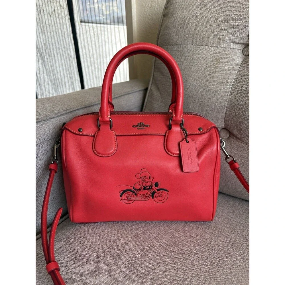 COACH x Disney 59371 Mickey Mouse leather Mini Bennett satchel Crossbody Bag Red